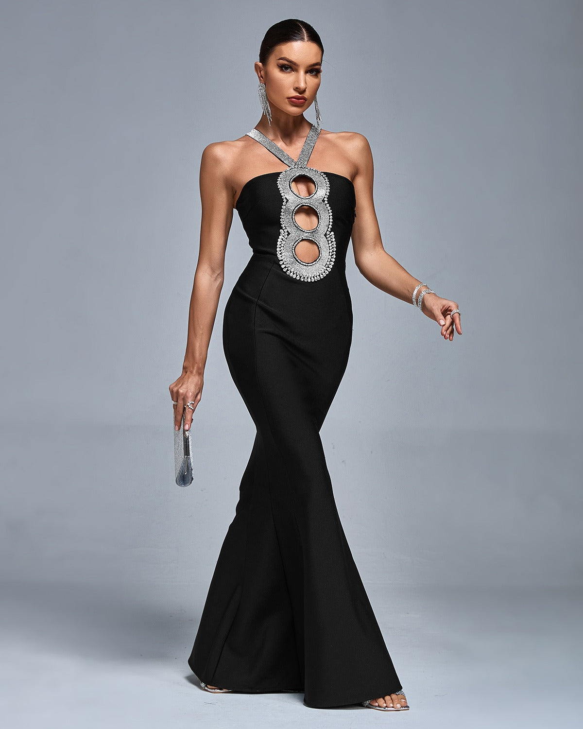 Silver Layered Halted Flared Dress