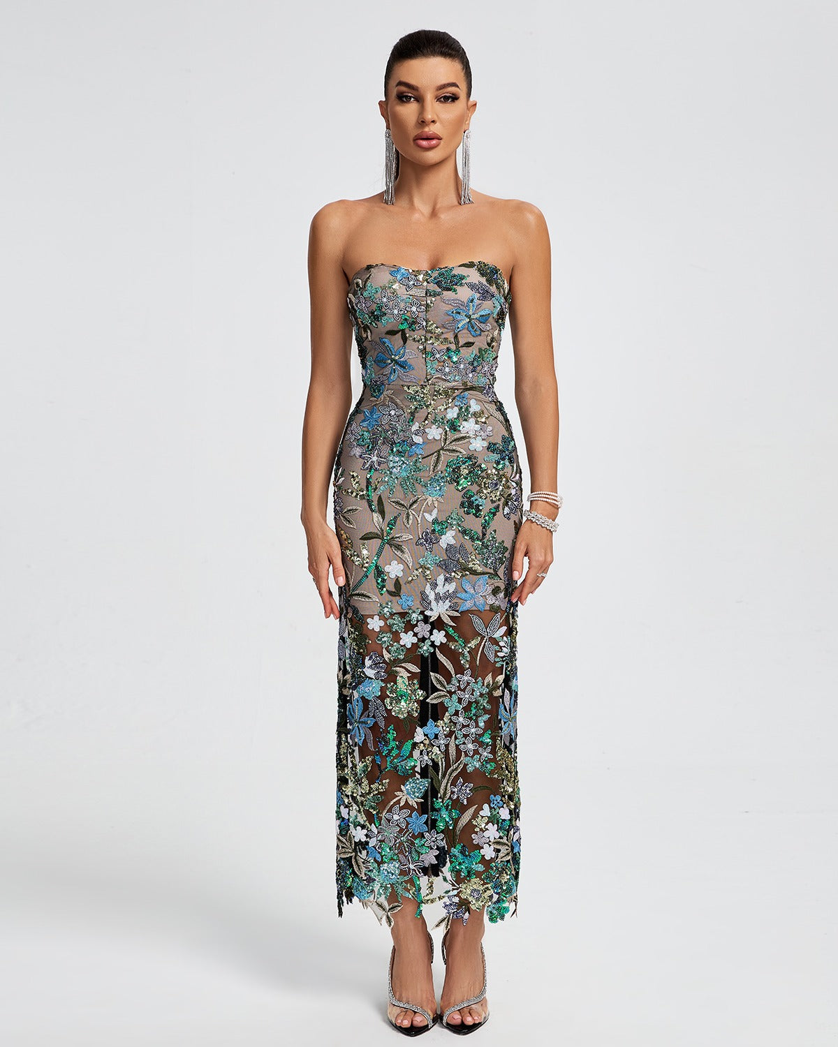 Foral Lace Strapless Dress