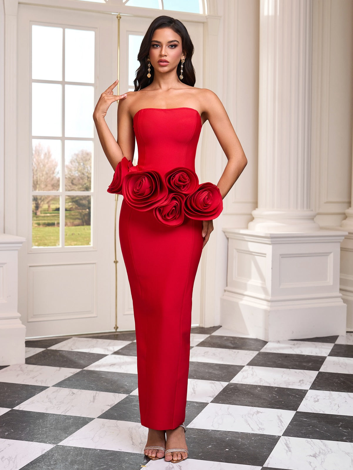Flower Lady Red Bodycon Dress