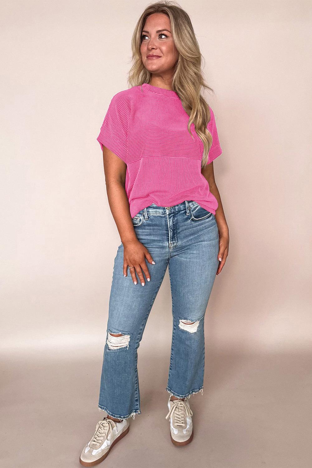 Summer Ready Folded Sleeve Pink Blouse