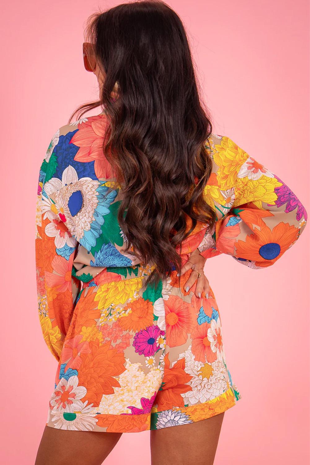 She-Ready Floral Summer Two-Piece Short and Long Sleeve Shirt
