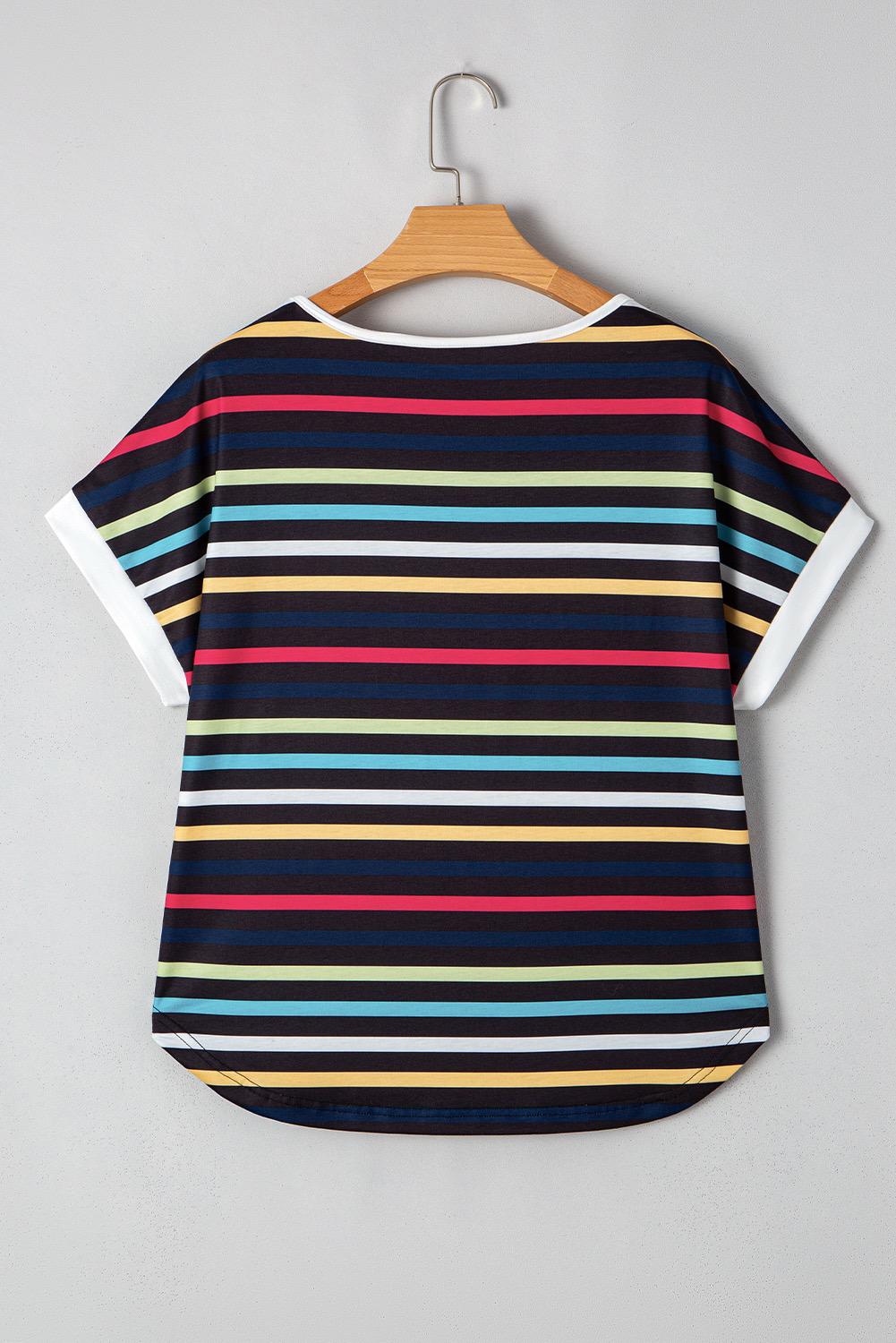 Summer Blues Stripped Folded Sleeve Blouse