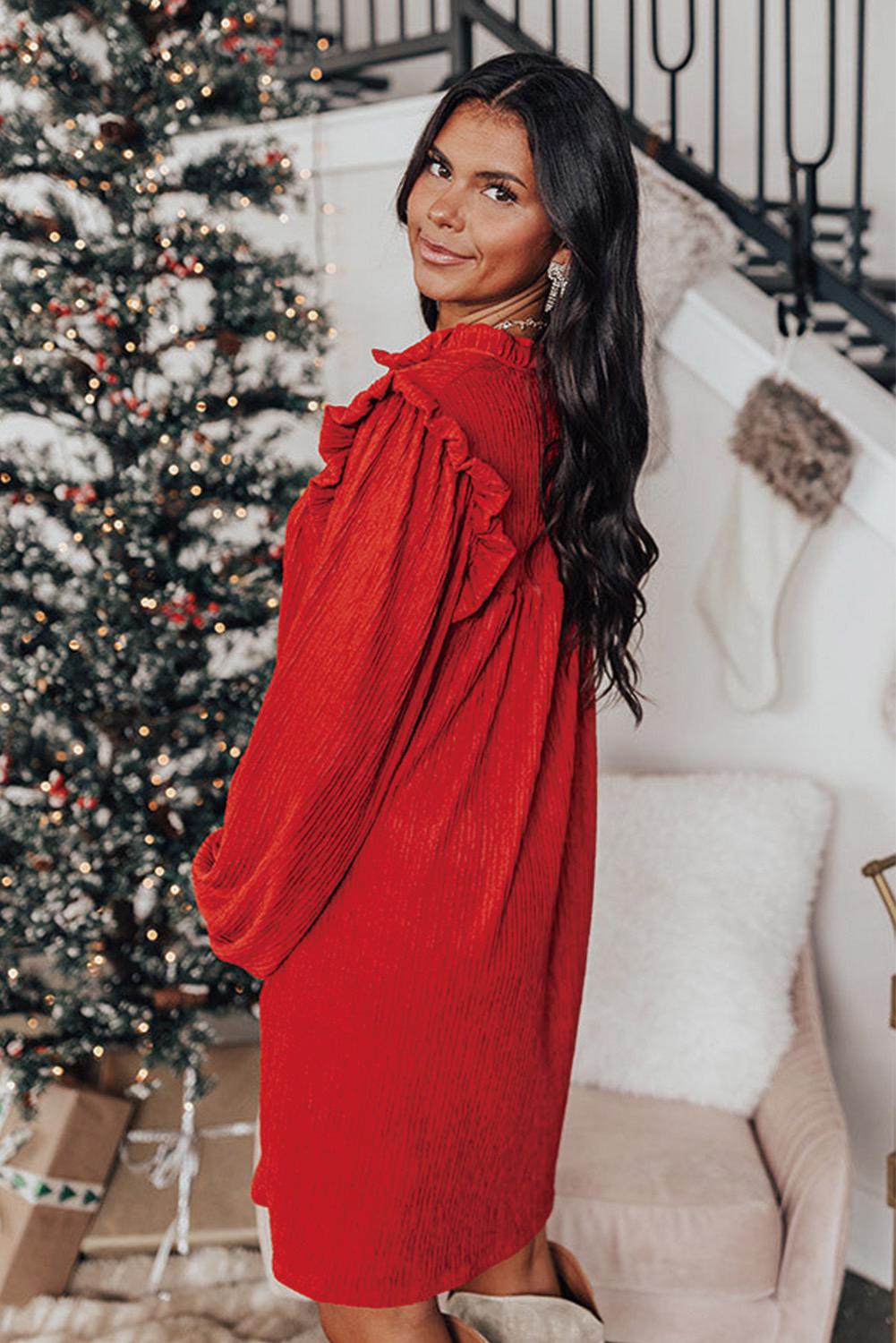 Princess In Red Ruffled Long Sleeve Dress