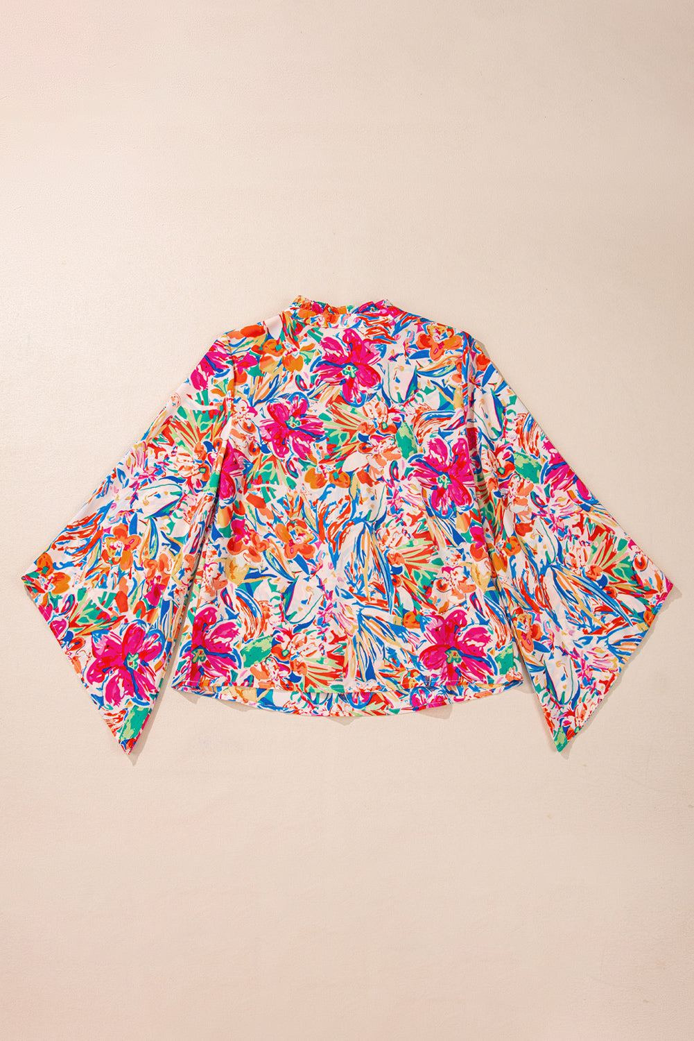 Multicolour Floral Print Bell Sleeve V-Neck Blouse
