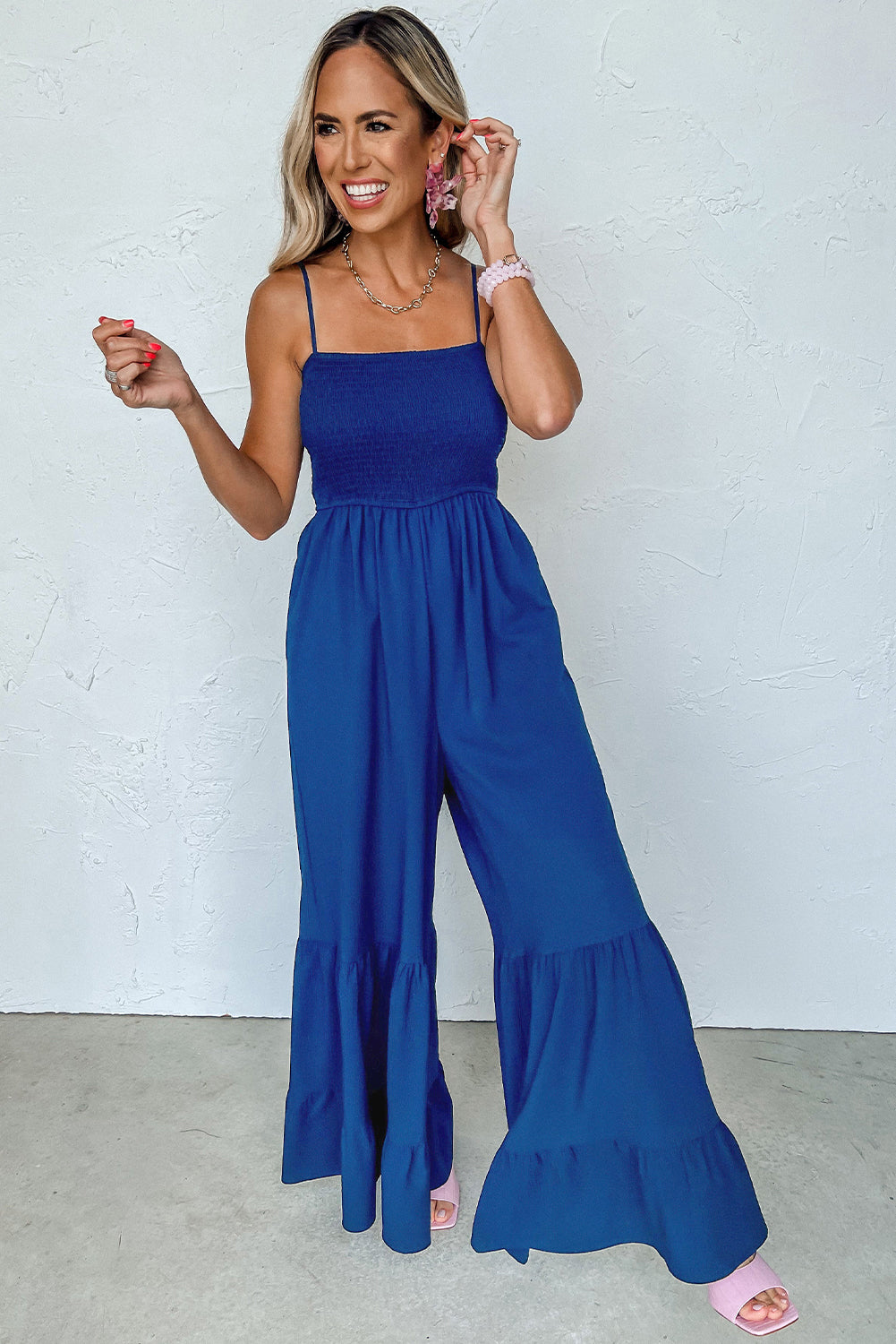 Royal BlueWide-Leg Strapped Jumpsuit