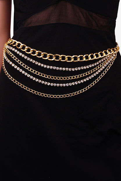 Gold Multi Layer Rhinestone Belt Chain