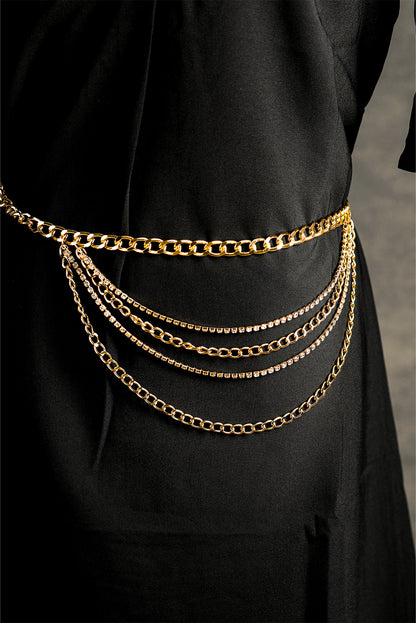 Gold Multi Layer Rhinestone Belt Chain