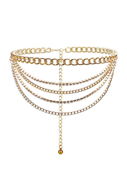 Gold Multi Layer Rhinestone Belt Chain