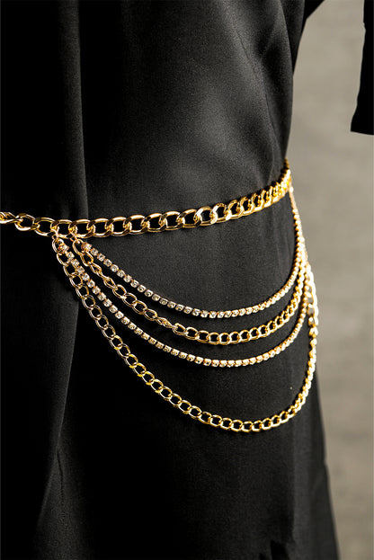 Gold Multi Layer Rhinestone Belt Chain