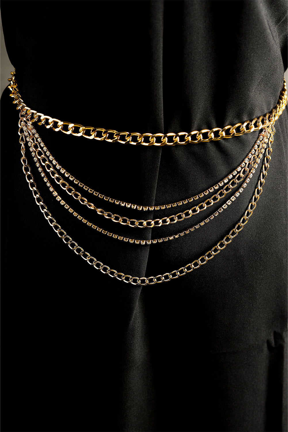 Gold Multi Layer Rhinestone Belt Chain