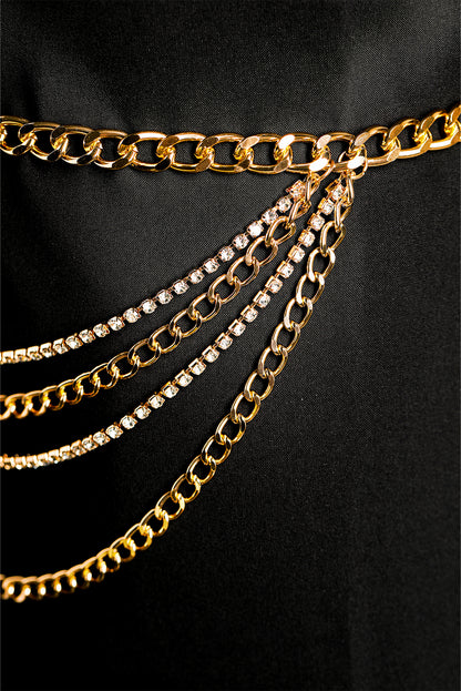 Gold Multi Layer Rhinestone Belt Chain