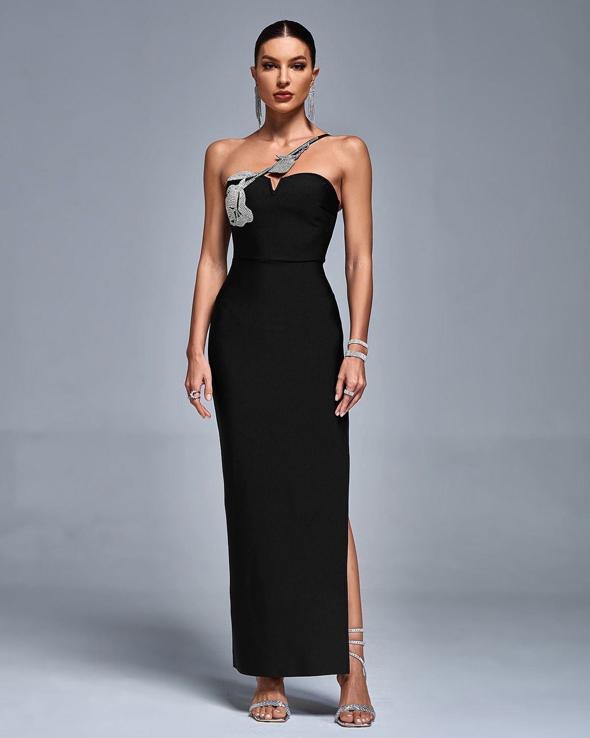 Ocstrade Rhinestone Black Dinner Dress