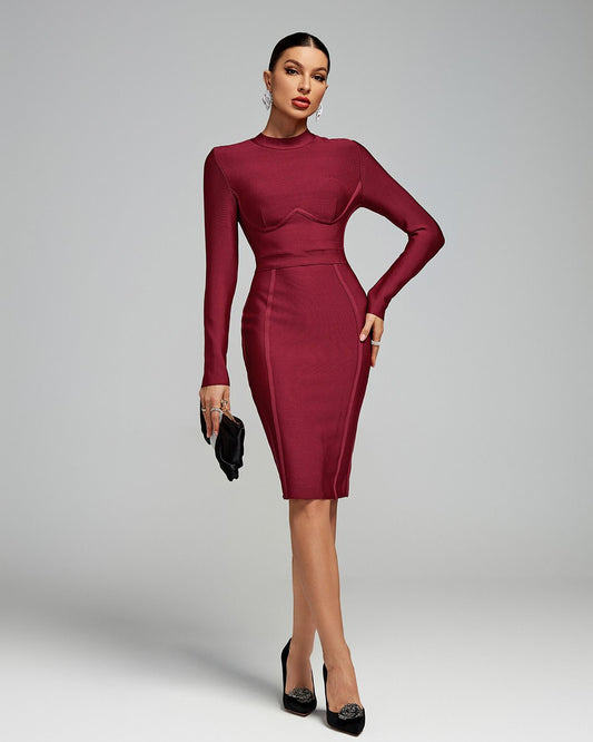 Ocstrade Long Sleeve Burgundy Party Dress