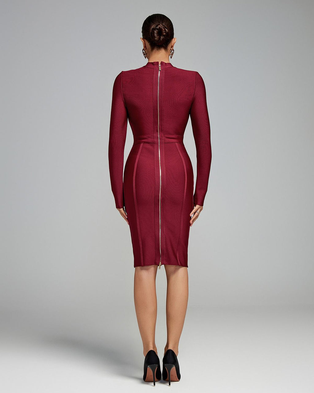 Ocstrade Long Sleeve Burgundy Party Dress