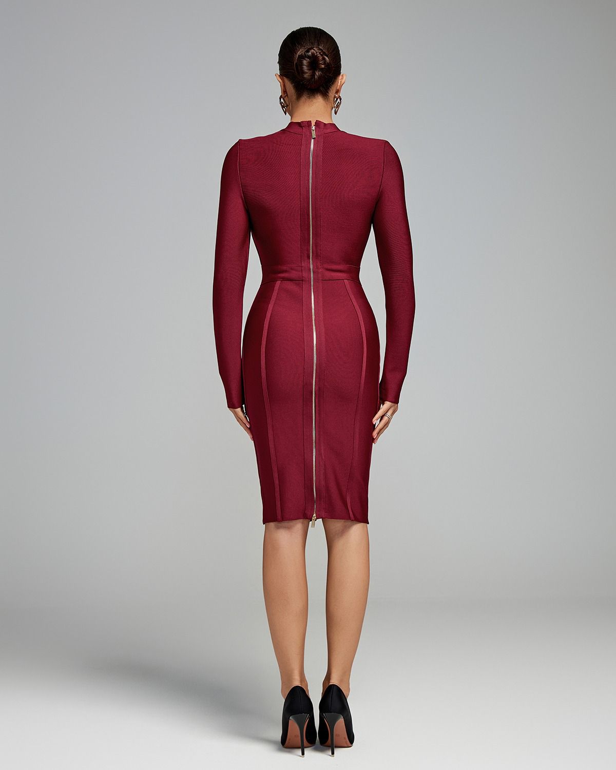 Ocstrade Long Sleeve Burgundy Party Dress