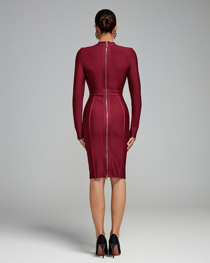 Ocstrade Long Sleeve Burgundy Party Dress