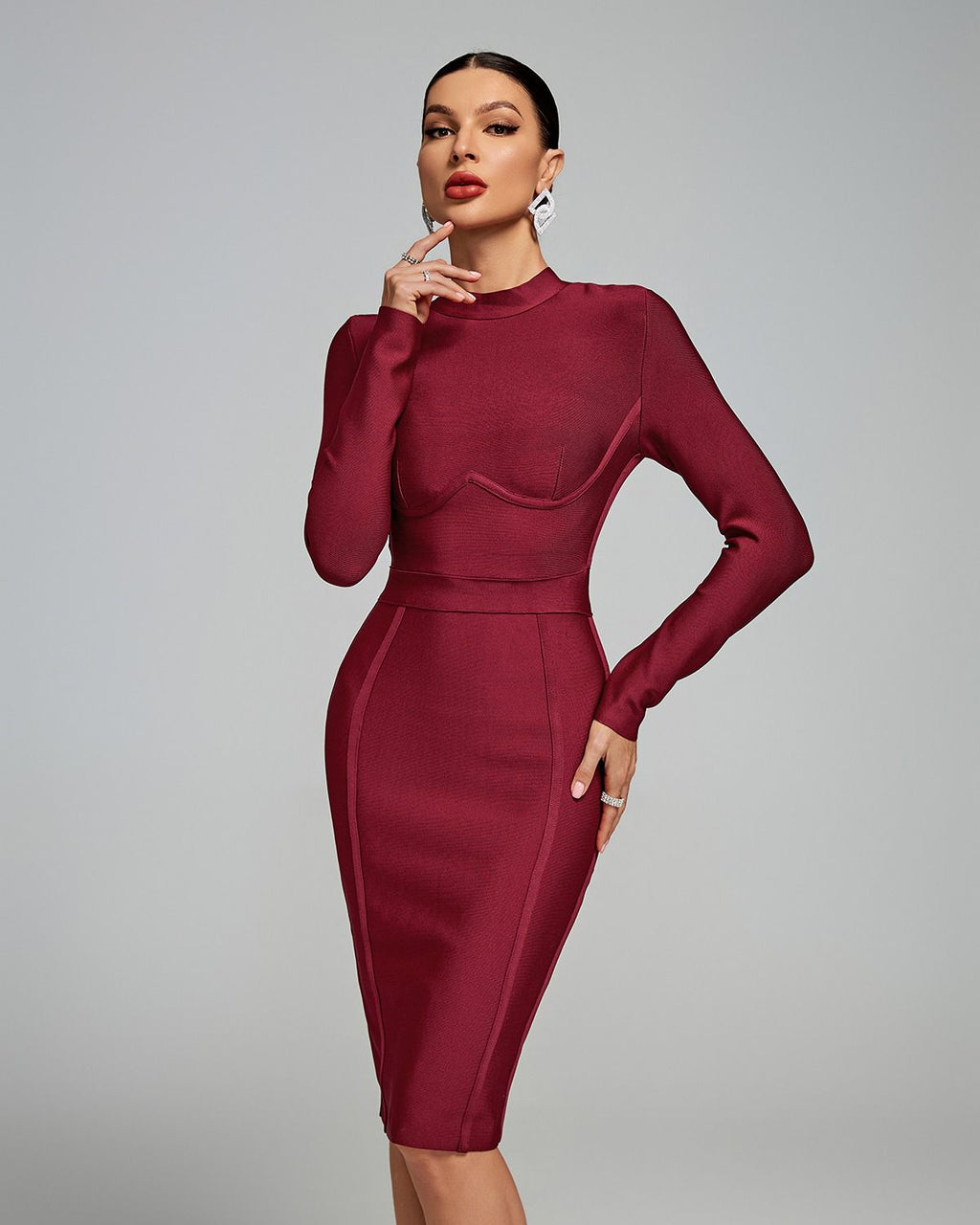 Ocstrade Long Sleeve Burgundy Party Dress