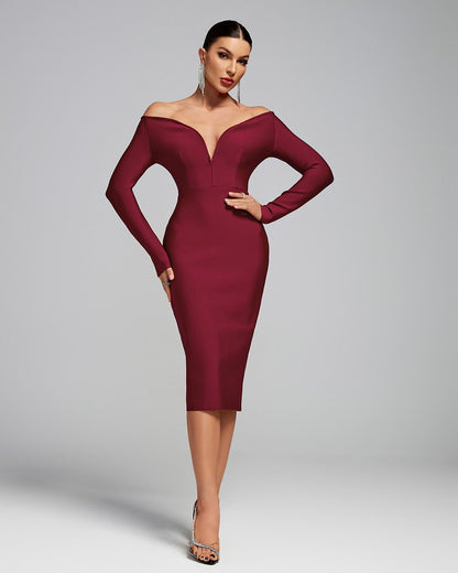 Ocstrade Deep V-Neck Bodycon Dress