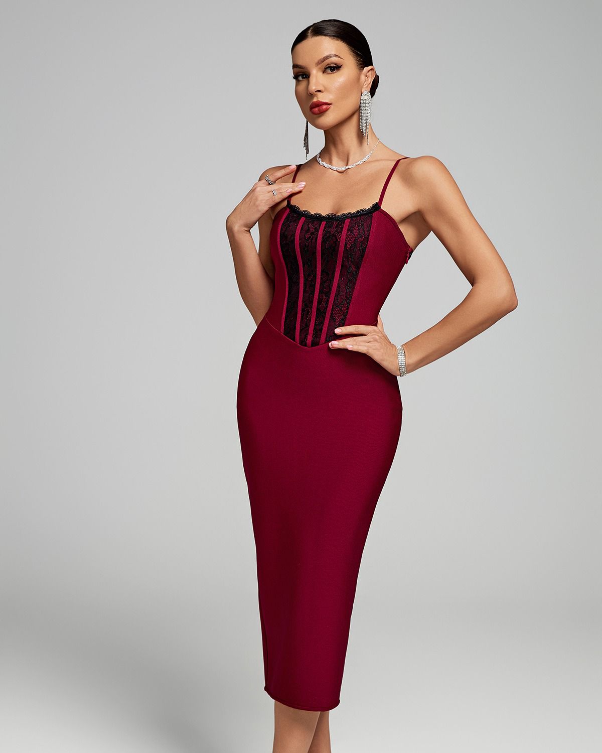 Ocstrade Women Burgundy Cocktail Dress