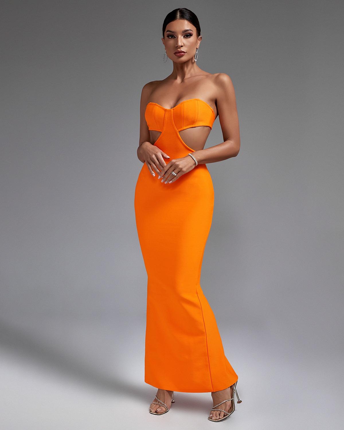 Ocstrade Women Open Sides Orange Cocktail Dress