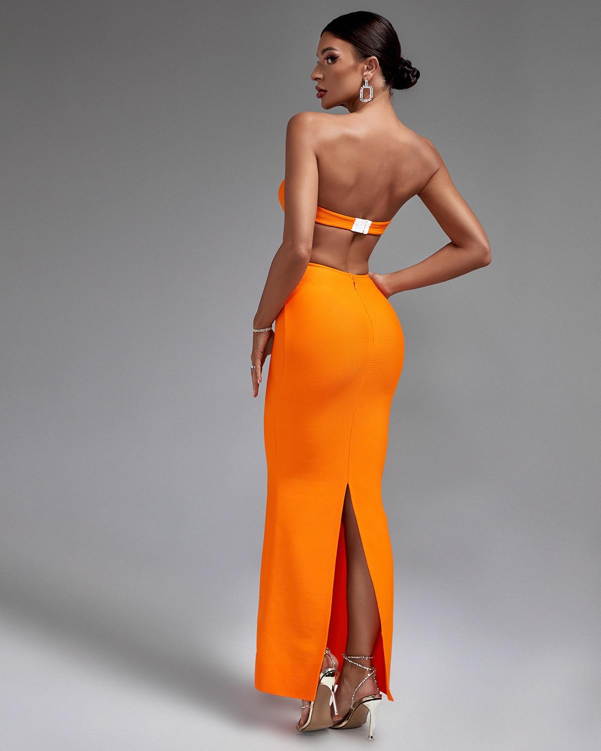 Ocstrade Women Open Sides Orange Cocktail Dress