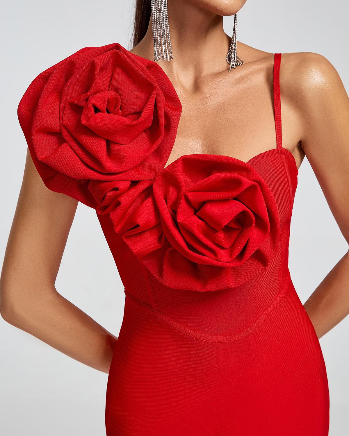 Ocstrade Women 3D Flower Red Cocktail Dress