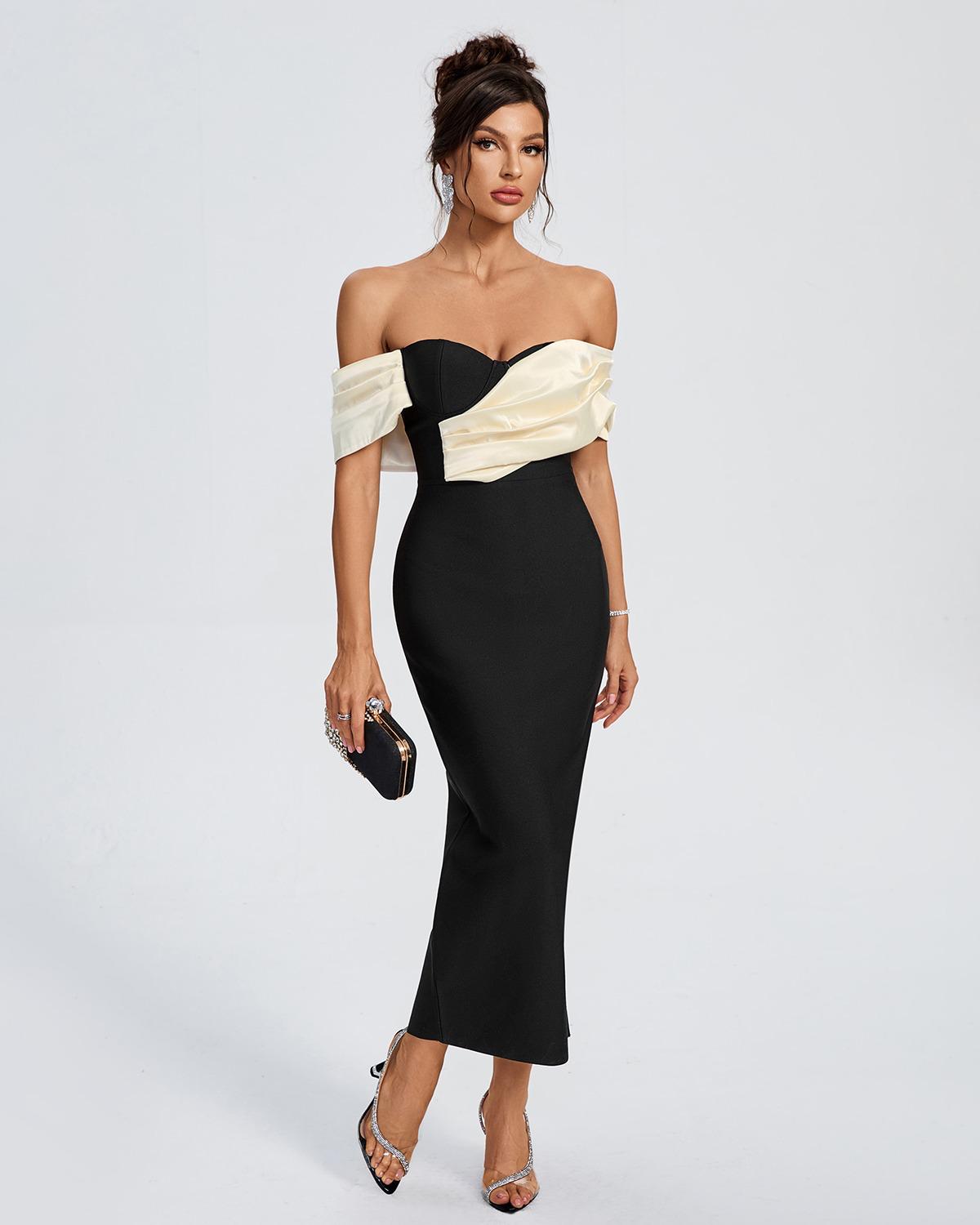 Ocstrade Patchwork Bandage Shoulder Open Cocktail Dress