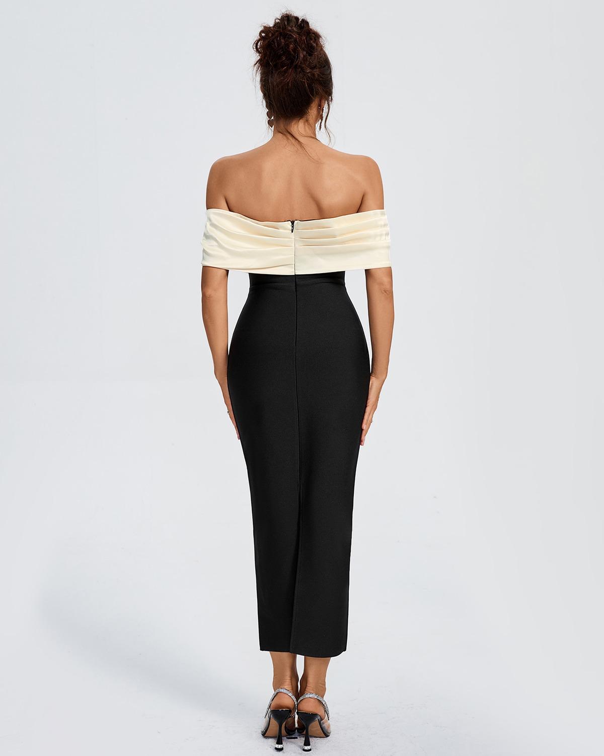 Ocstrade Patchwork Bandage Shoulder Open Cocktail Dress