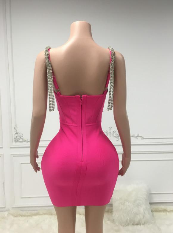 Ocstrade Women Rhinestone Fishbone Bodycon Dress