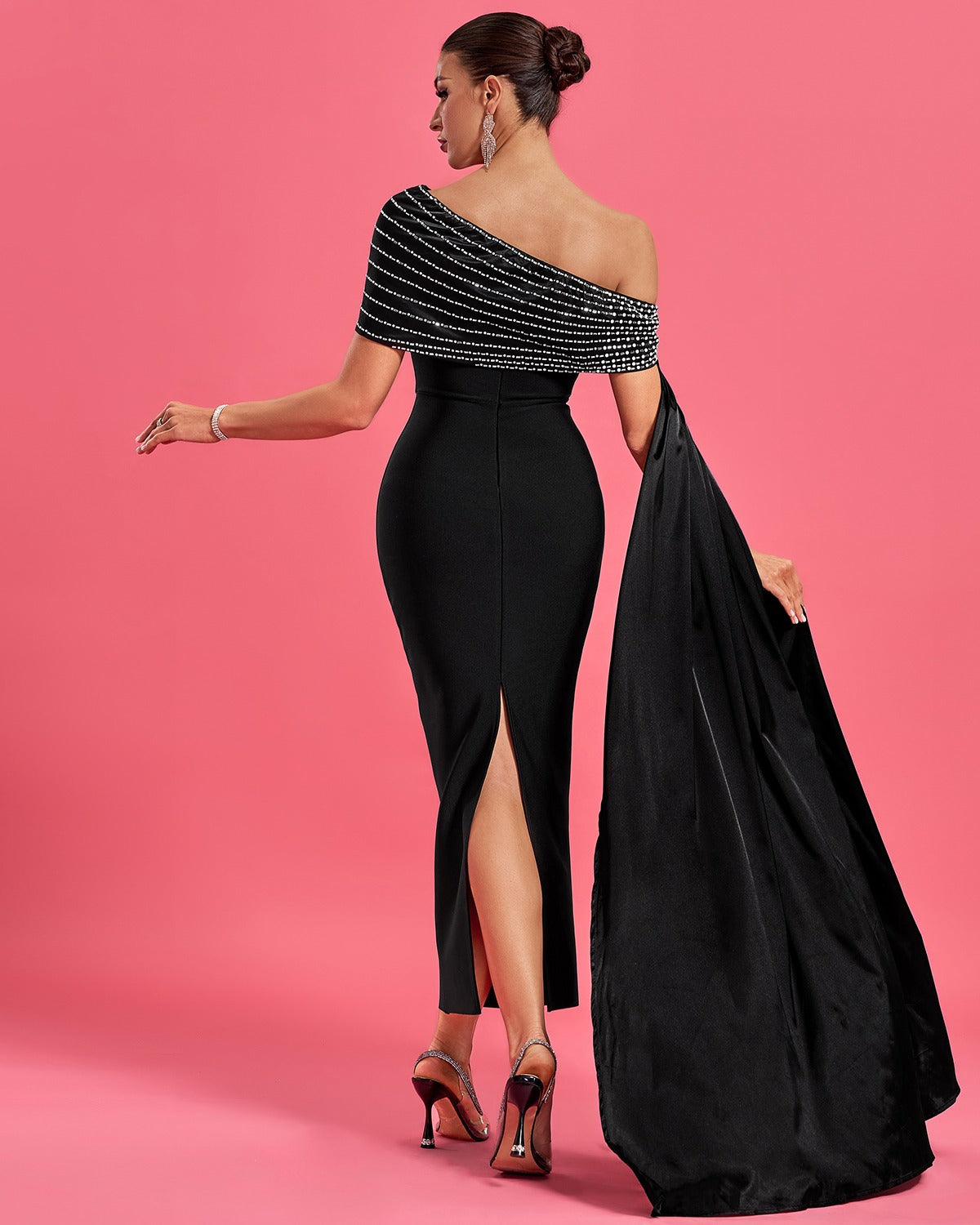 Sparkly Sliver Caped Elegant Dress