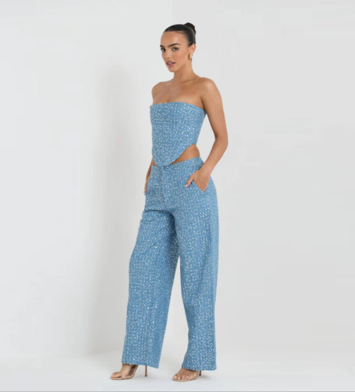 Metallic Denim Strapless Two-Piece