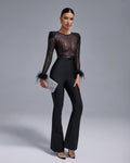 Laced Flared Long Sleeved Black Jumpsuit