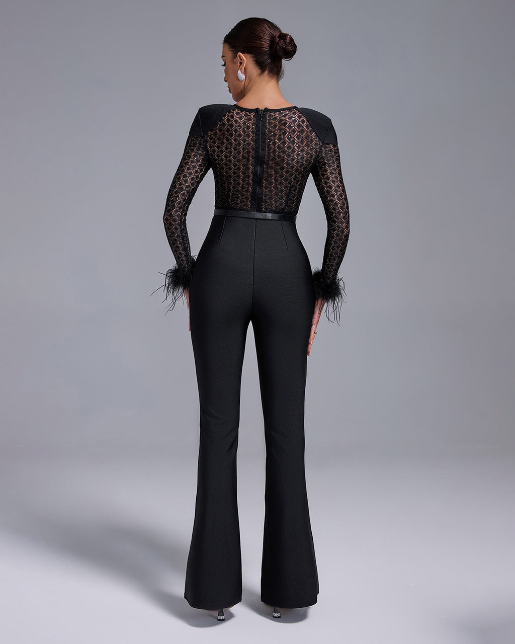 Laced Flared Long Sleeved Black Jumpsuit