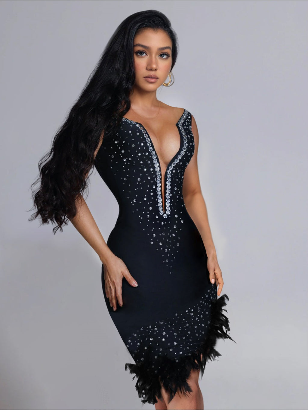 Party Ready Feather Bodycon Dress