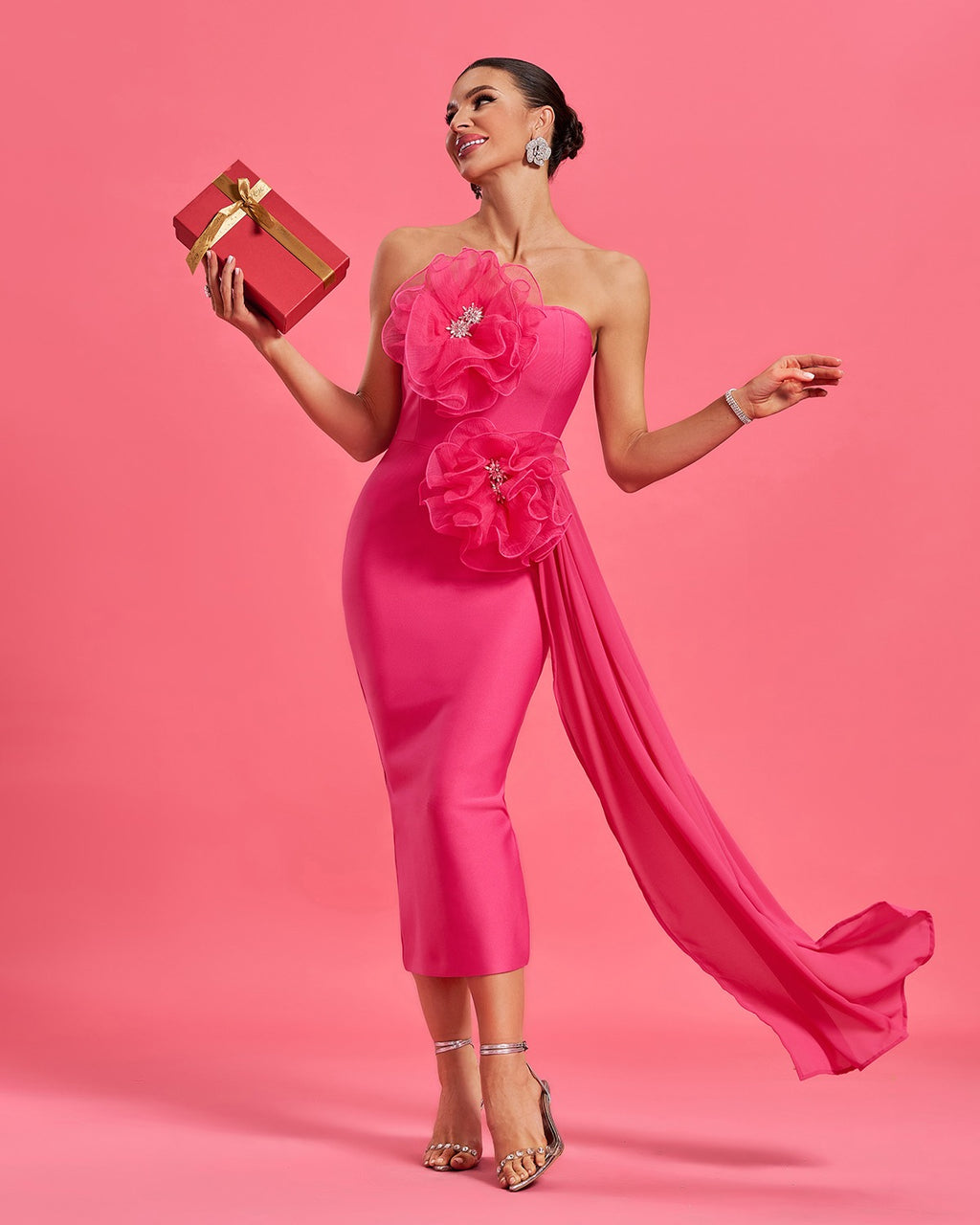 Bold and Ready Pink Strapless Dress
