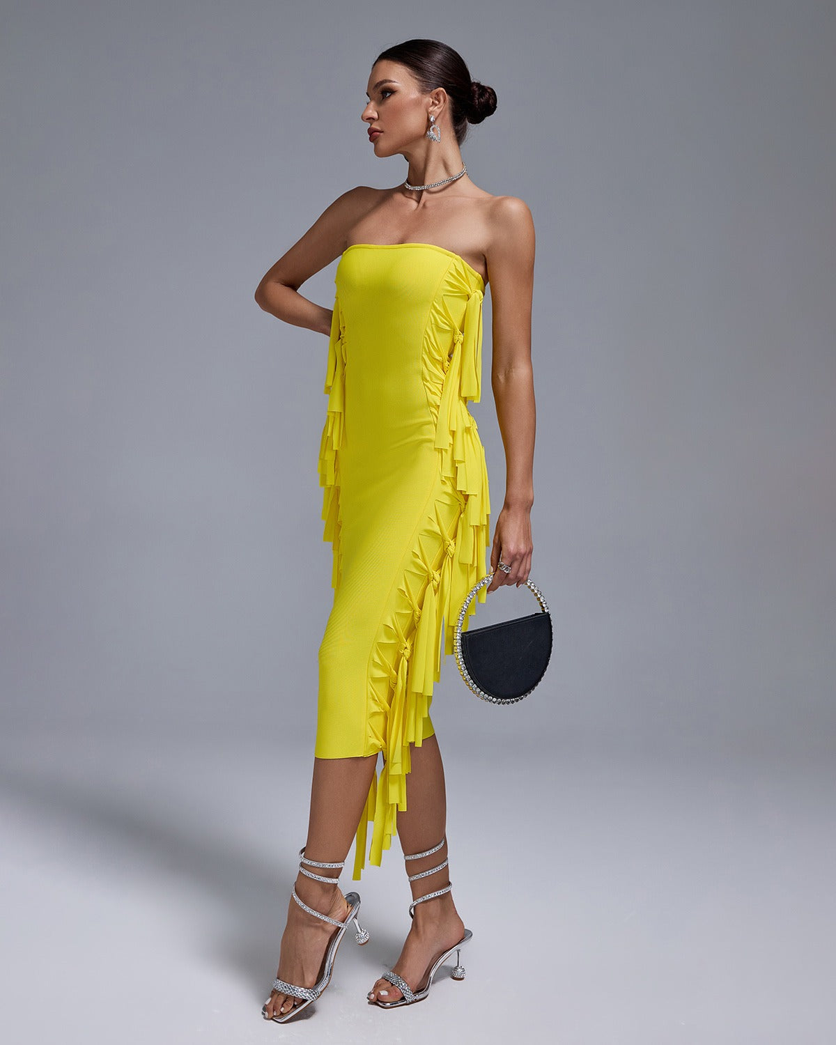 Fringed Bodycon Yellow Dress