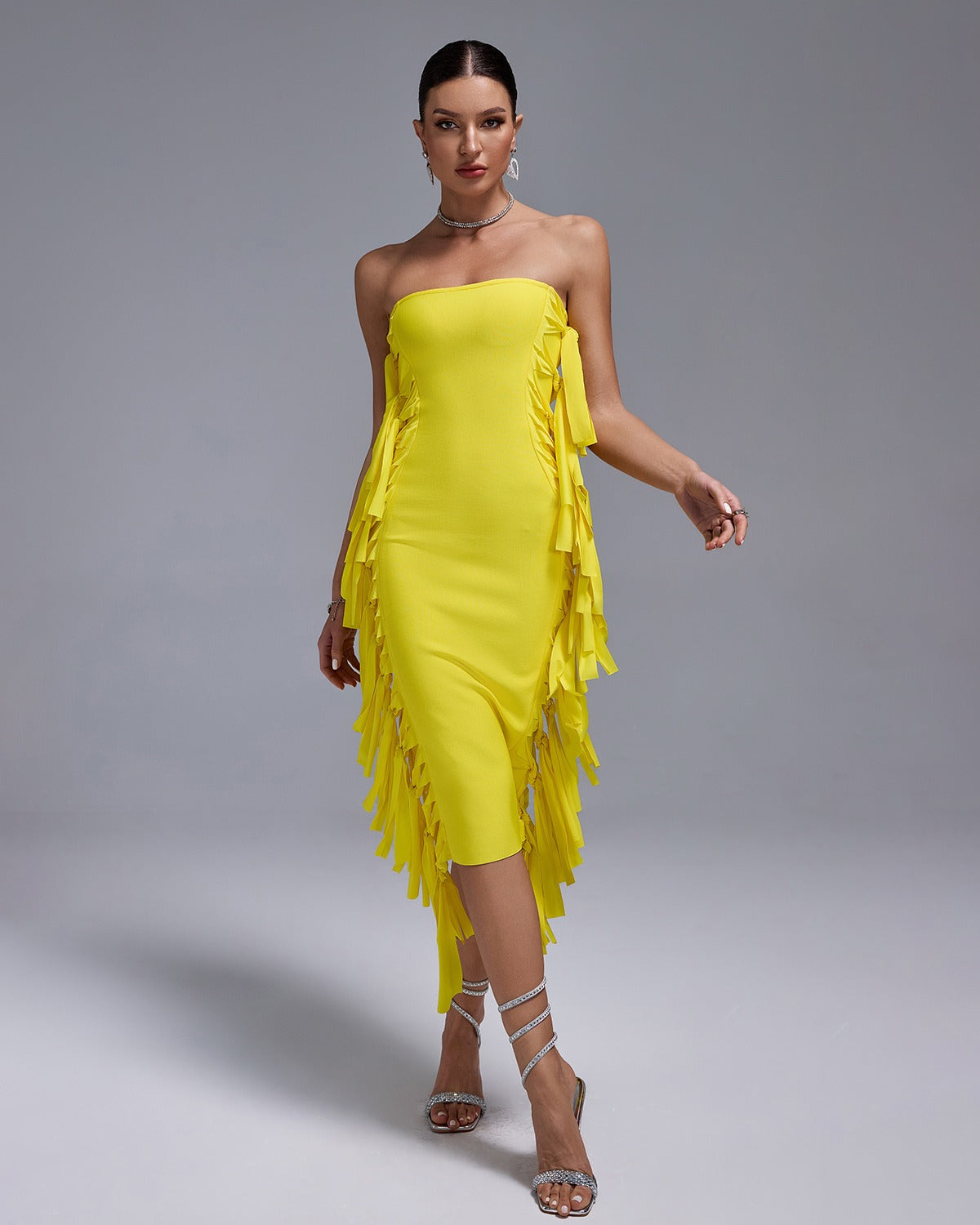 Fringed Bodycon Yellow Dress