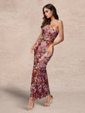 Foral Lace Strapless Dress