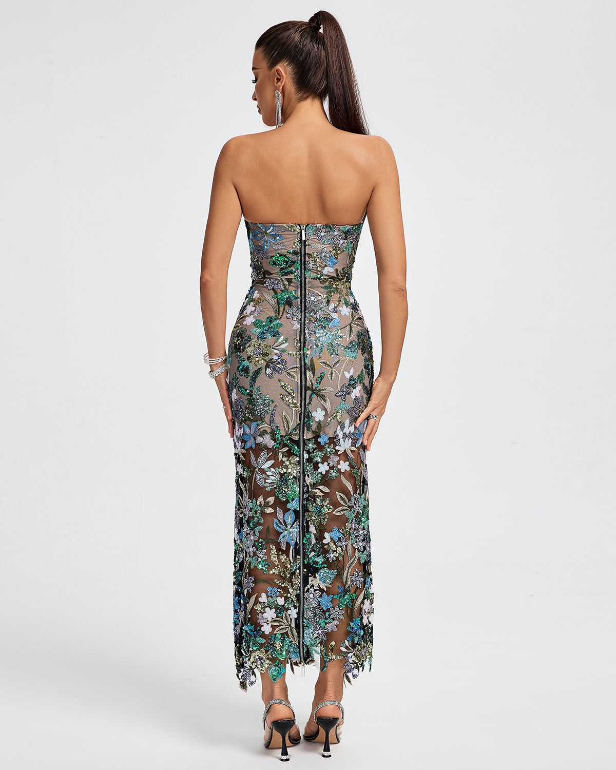 Foral Lace Strapless Dress