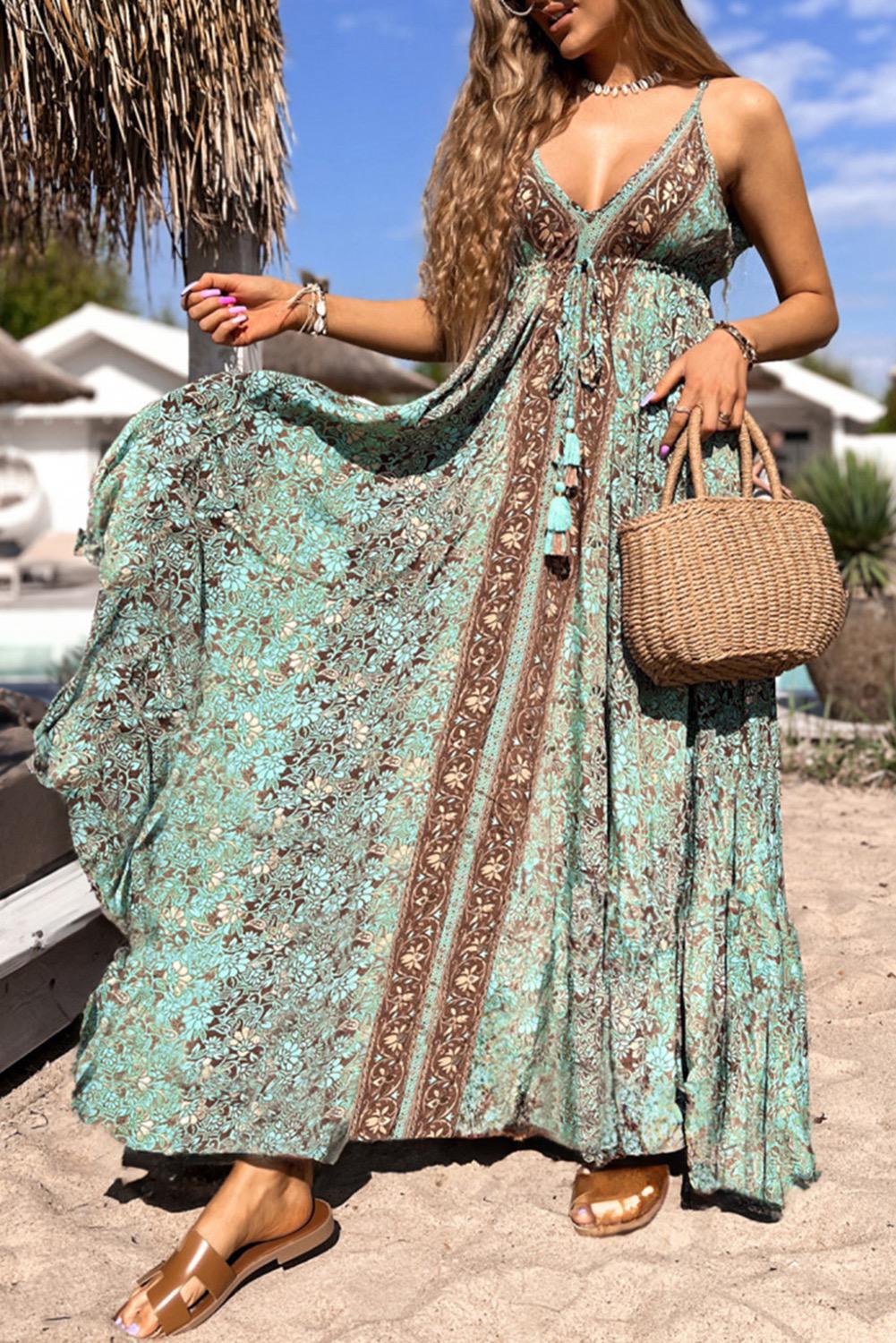 Lady Summer Patterned Strapped Maxi Dress