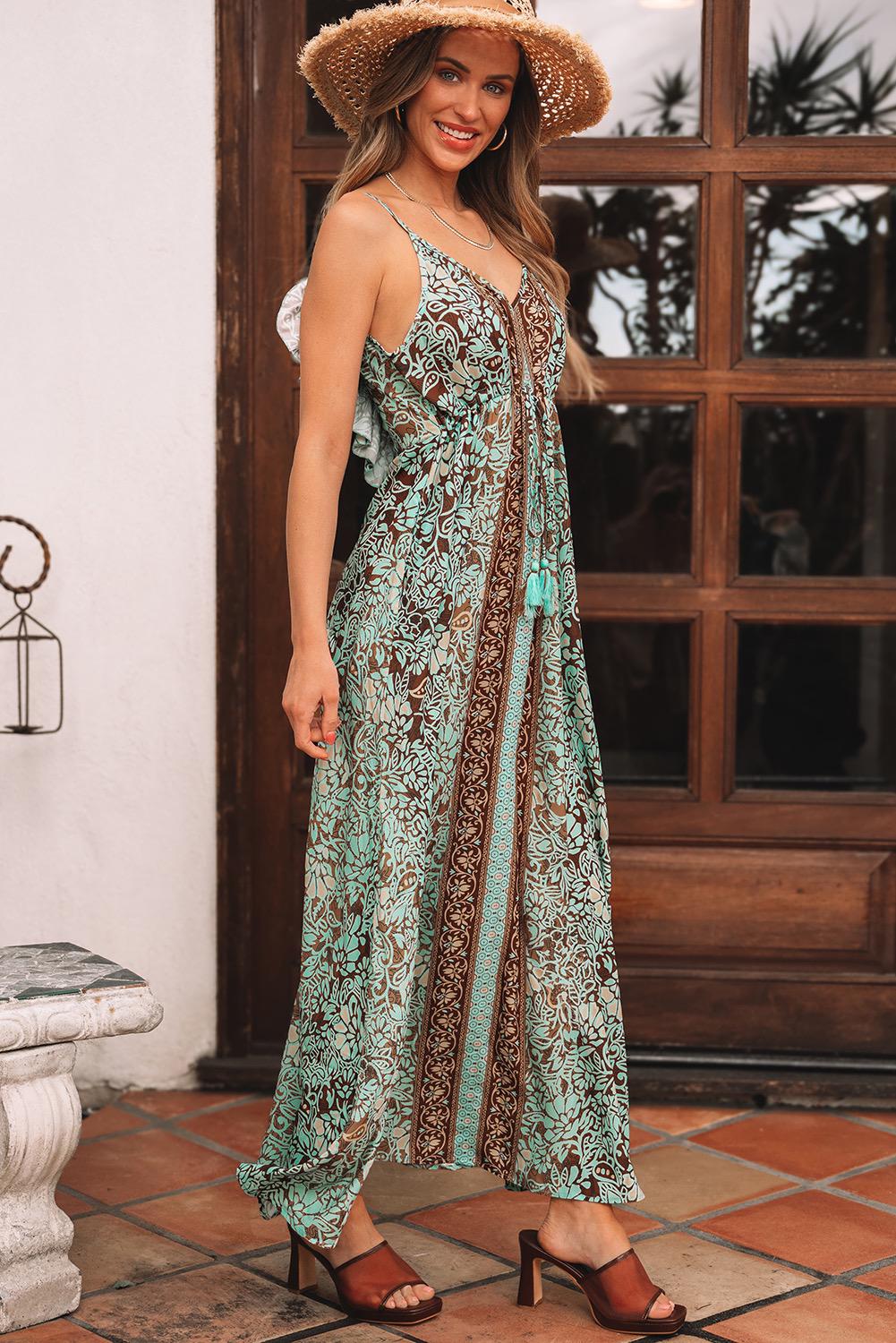 Lady Summer Patterned Strapped Maxi Dress