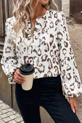White Leopard Pattern Summer Long Sleeve Blouse