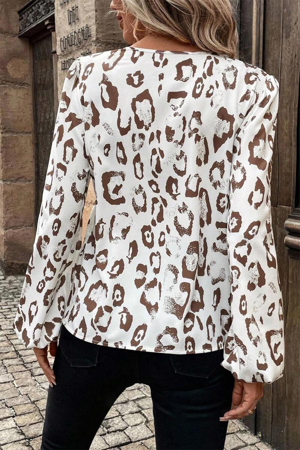 White Leopard Pattern Summer Long Sleeve Blouse
