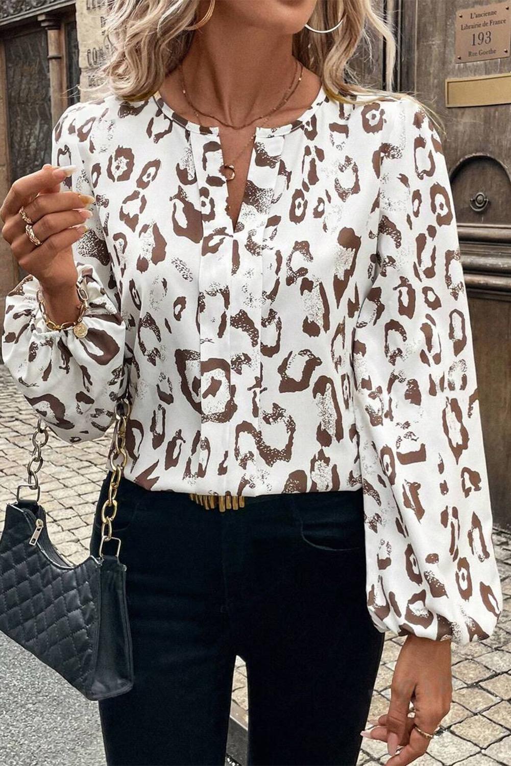 White Leopard Pattern Summer Long Sleeve Blouse