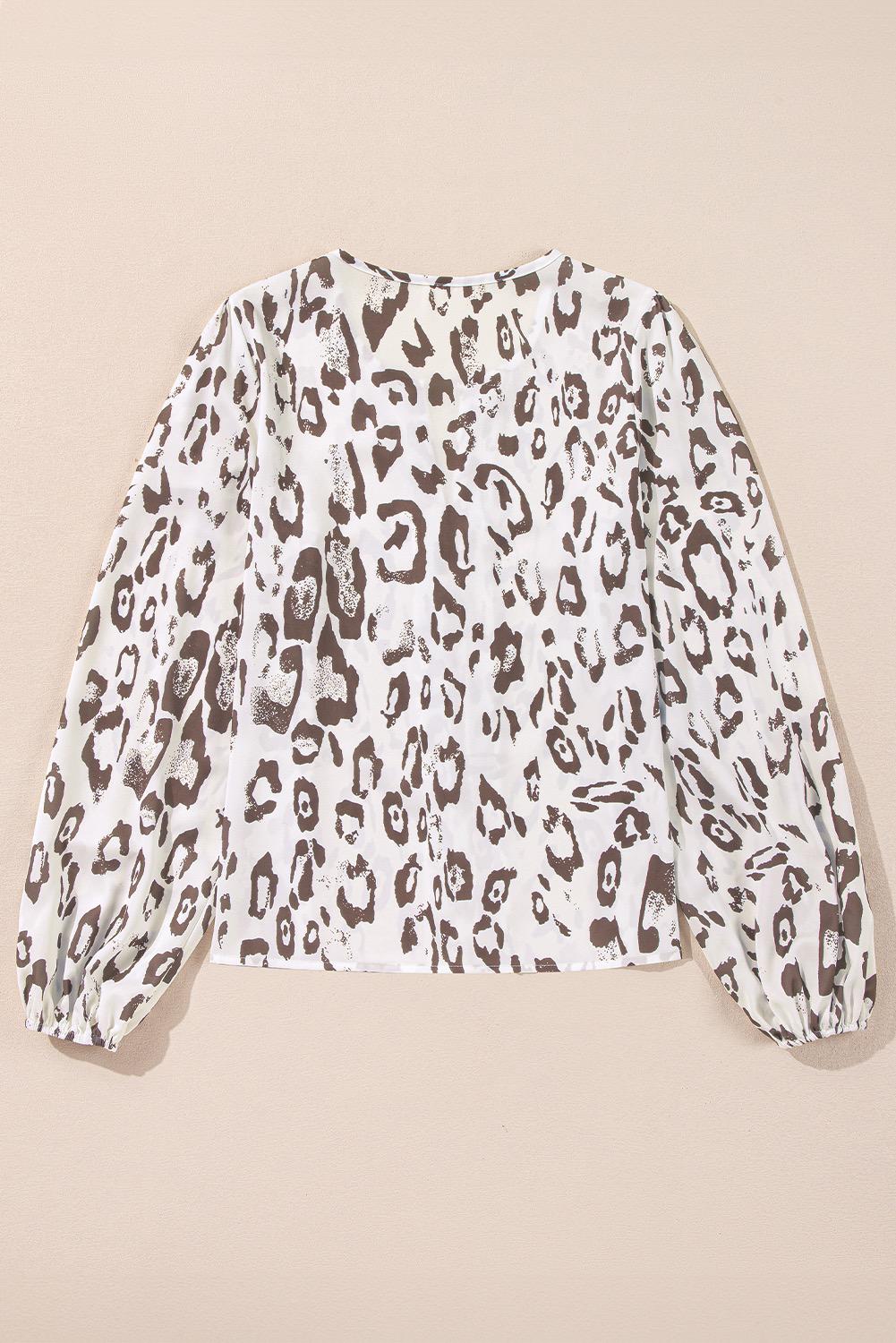 White Leopard Pattern Summer Long Sleeve Blouse