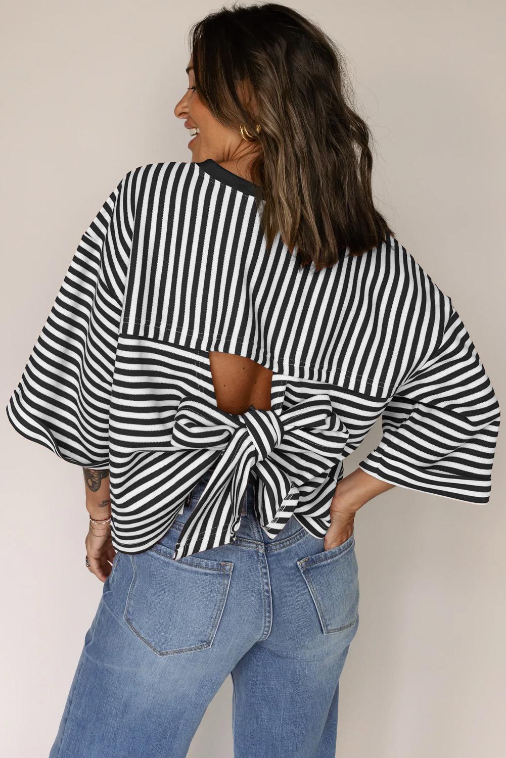 Back Case Stripped Black-White Blouse