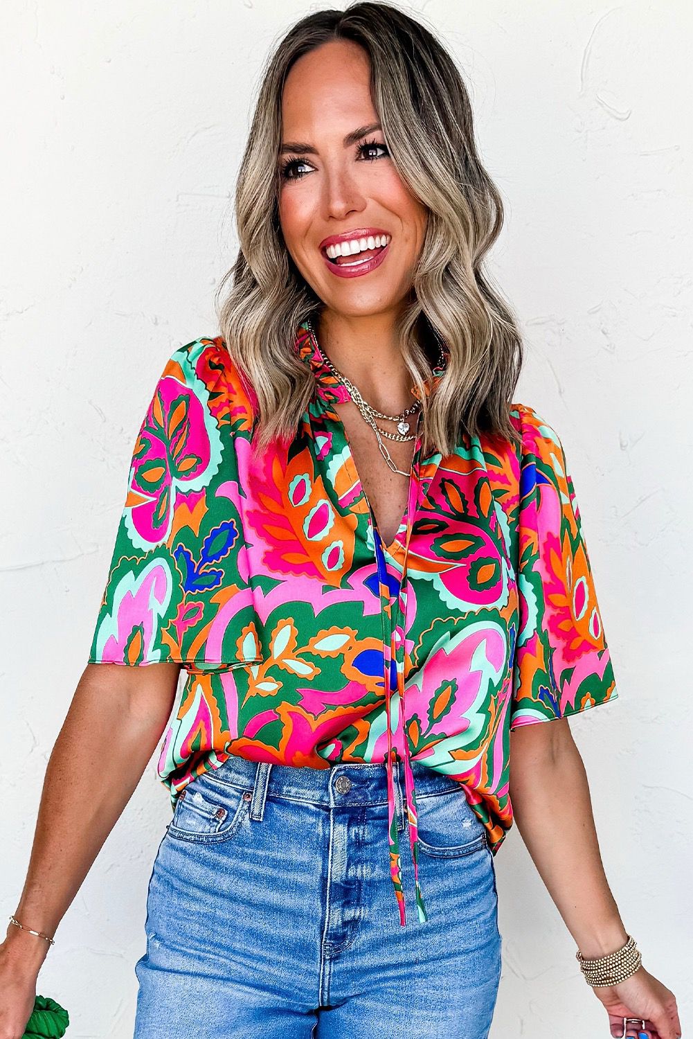 Multi-Colored Flower Summer Blouse
