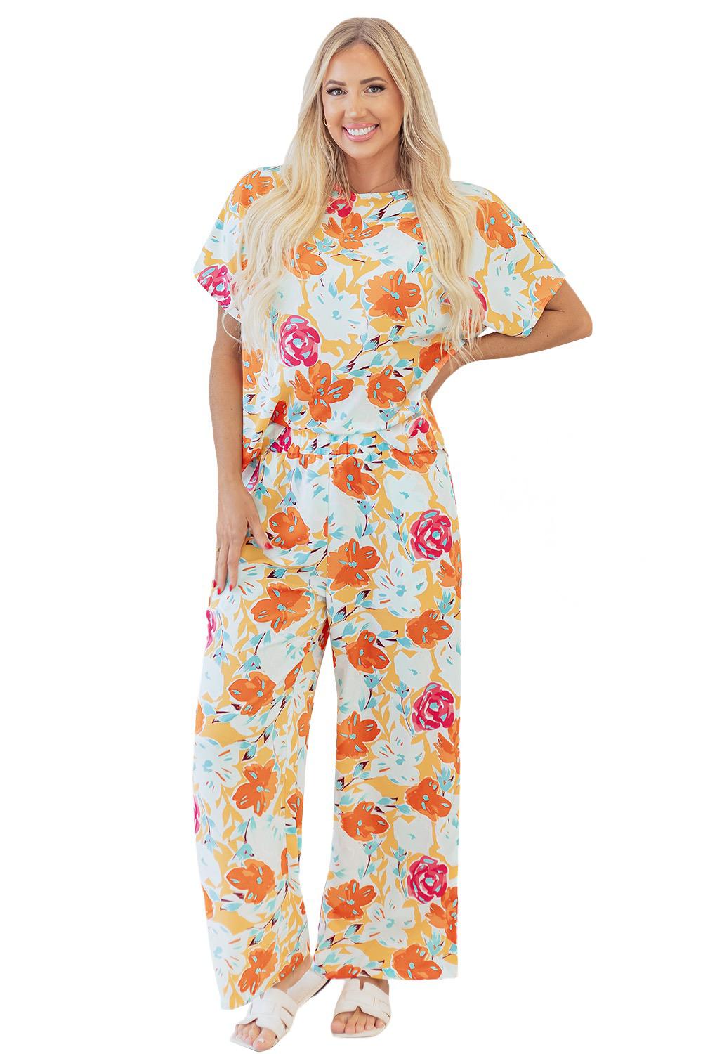 Summer Lady Floral Two-Piece Pants and Blouse