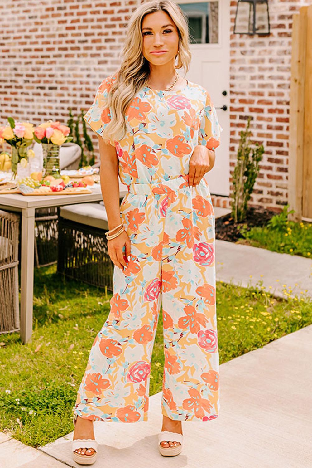 Summer Lady Floral Two-Piece Pants and Blouse