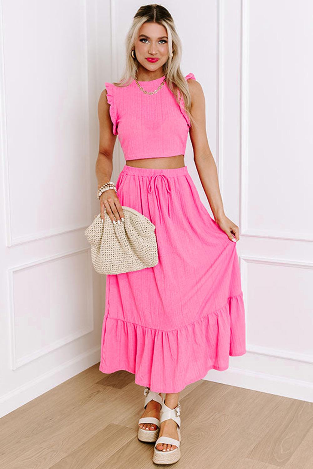 Pink Lady Summer Two-Piece Crop Top and Skirt